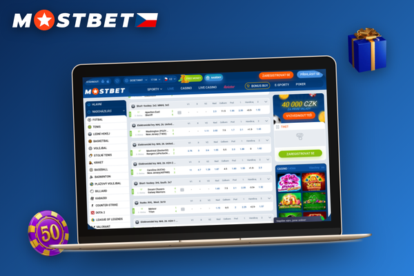 Notebook s otevřeným Mostbet klientem na moderním pracovním stole