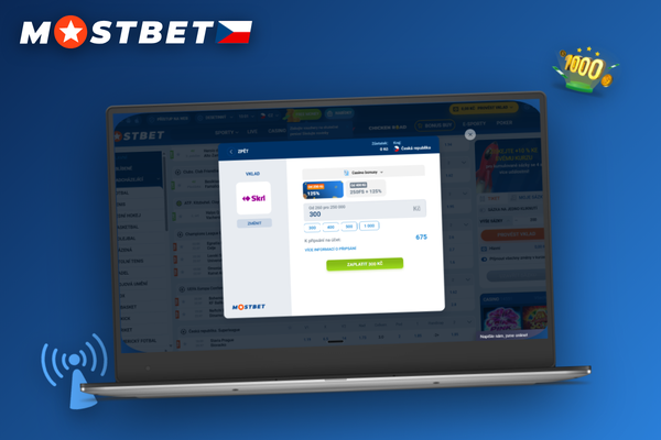 Hráč vybírá platební metodu s minimálním vkladem 300 CZK v pokladně Mostbet
